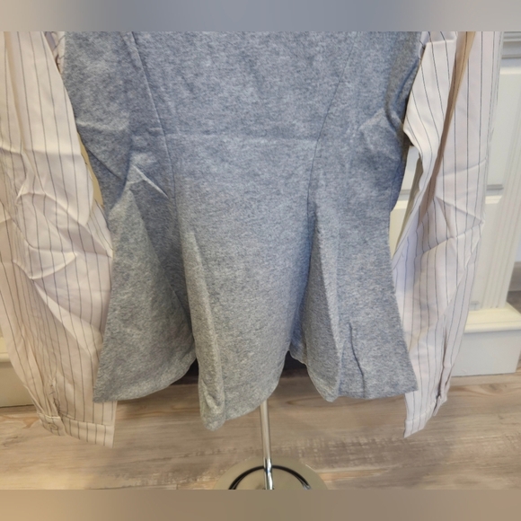 Dance & Marvel Heather Gray Sweater Blouse with Off White Pin Striped Sleeves - Picture 8 of 9